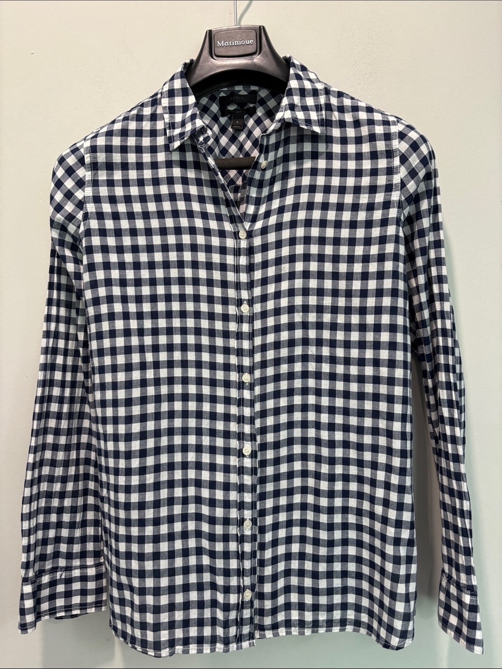 J.Crew Boy Shirt Navy White Gingham Plaid Button Down Cotton Size 8 - Picture 12 of 14